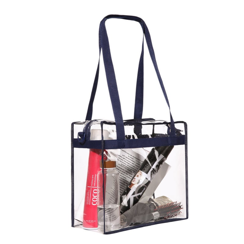 BAGAIL Clear Bags 12x6x12 Stadium Approved Clear Tote Bag with Zipper Closure Crossbody Shoulder Bag with Adjustable Strap(Navy) - Image 4